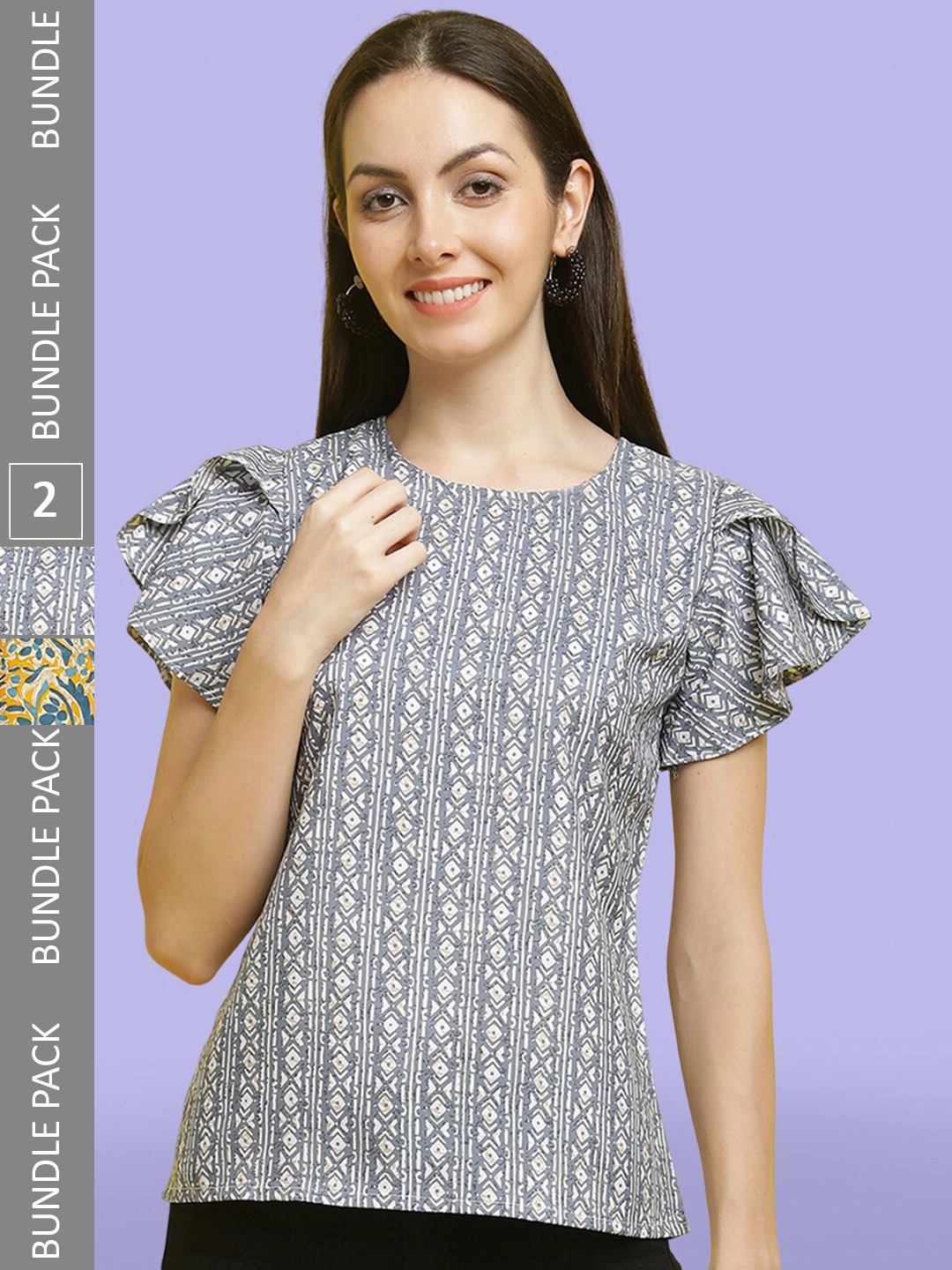 

Poshyaa Pack Of 2 Printed Crepe Tops, Blue
