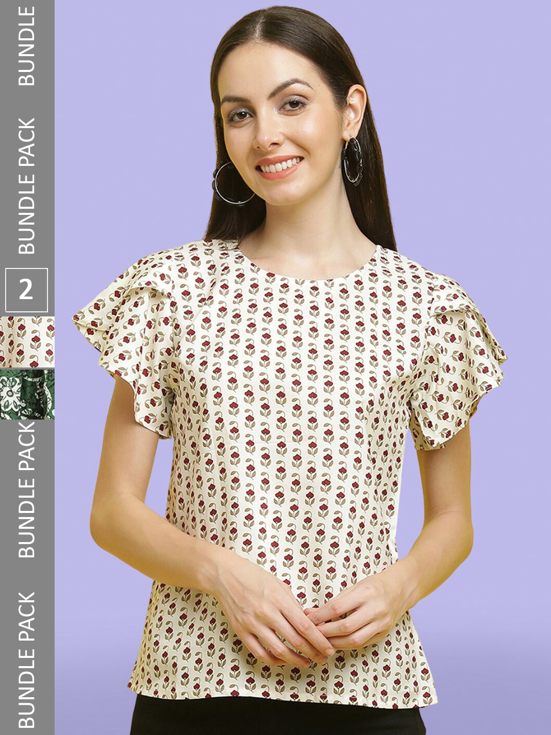 

Poshyaa Pack Of 2 Printed Crepe Tops, Off white