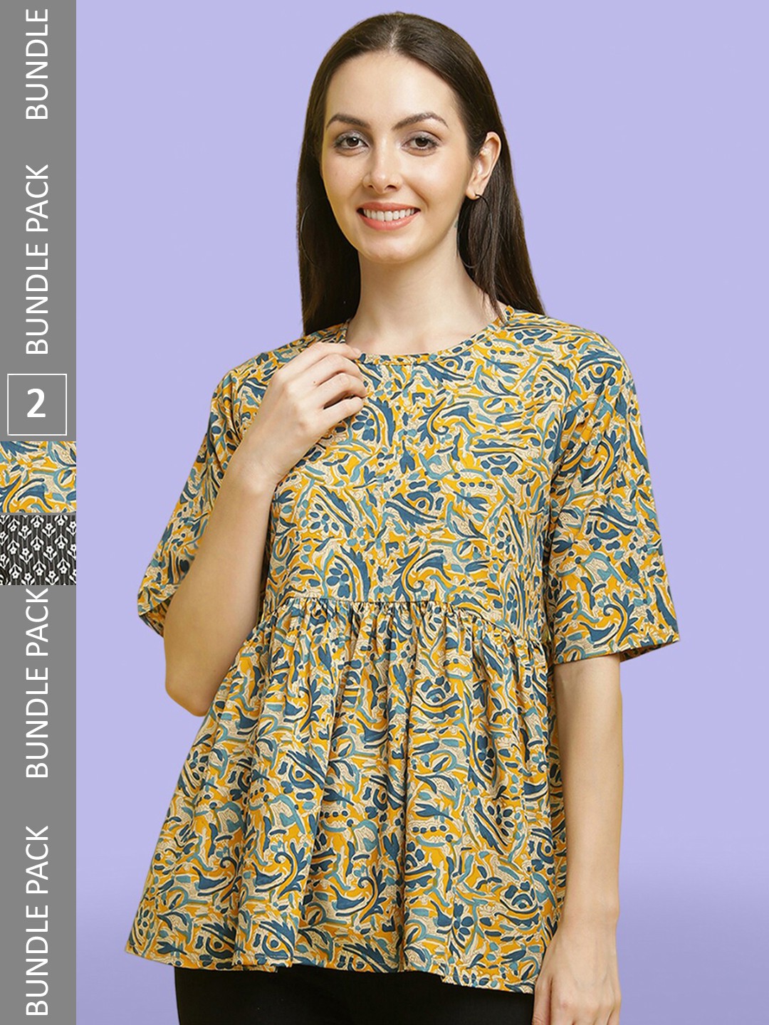 

Poshyaa Pack Of 2 Printed Crepe Tops, Yellow