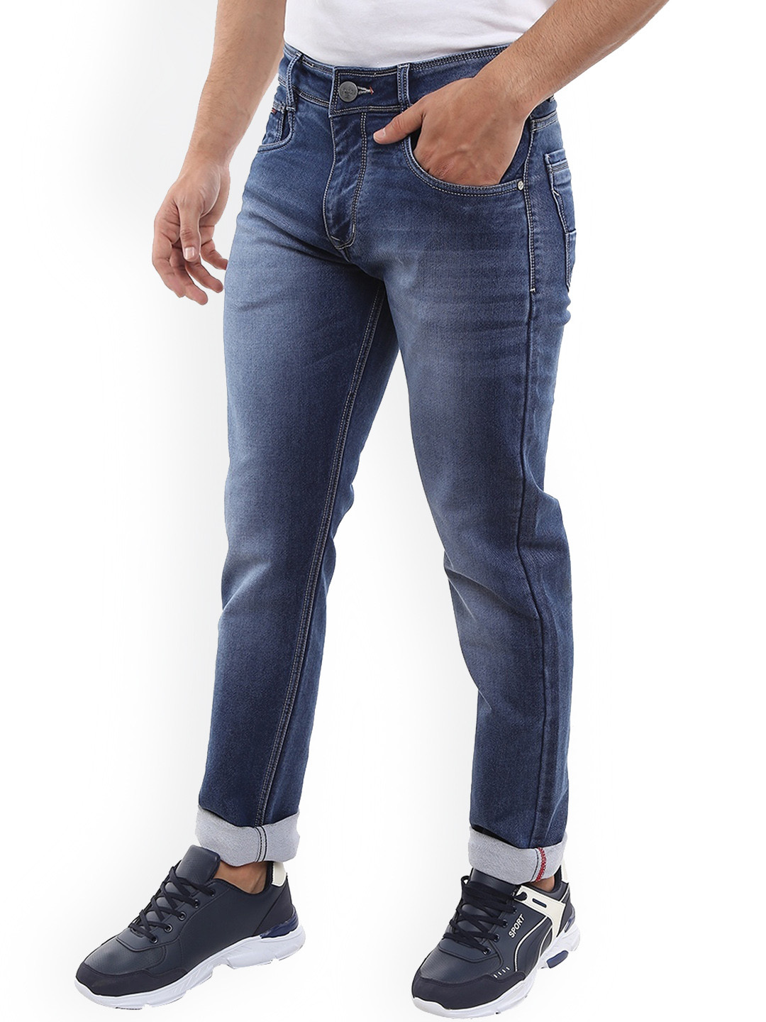 

V-Mart Men Slim Fit Clean Look Light Fade Cotton Jeans, Blue