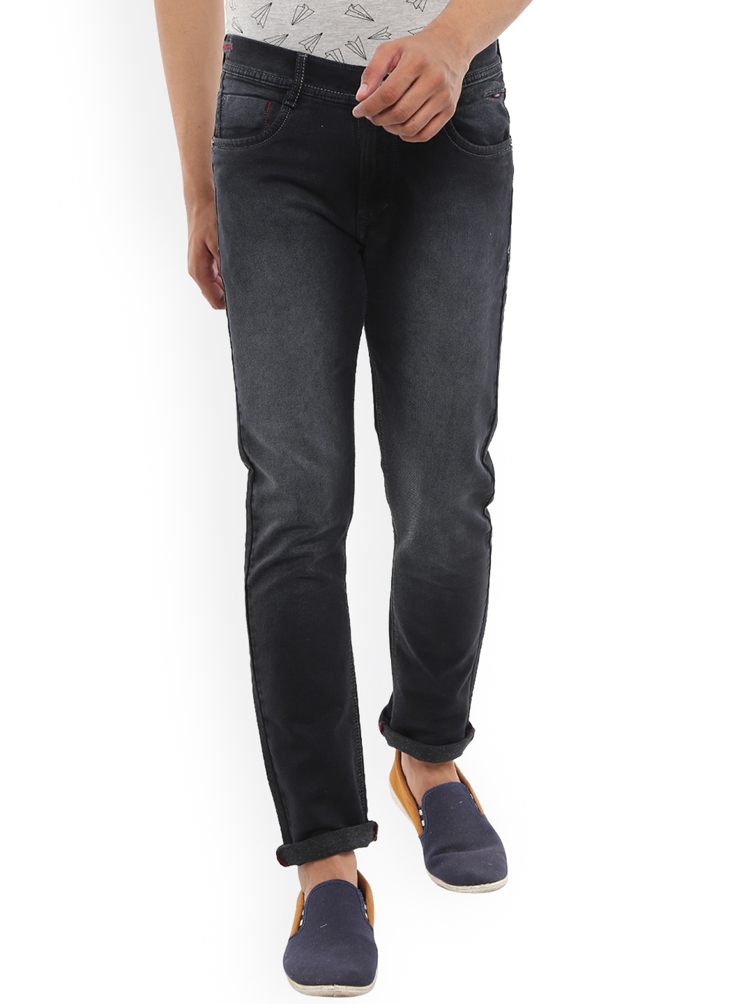 

V-Mart Men Slim Fit Light Fade Clean Look Cotton Jeans, Black