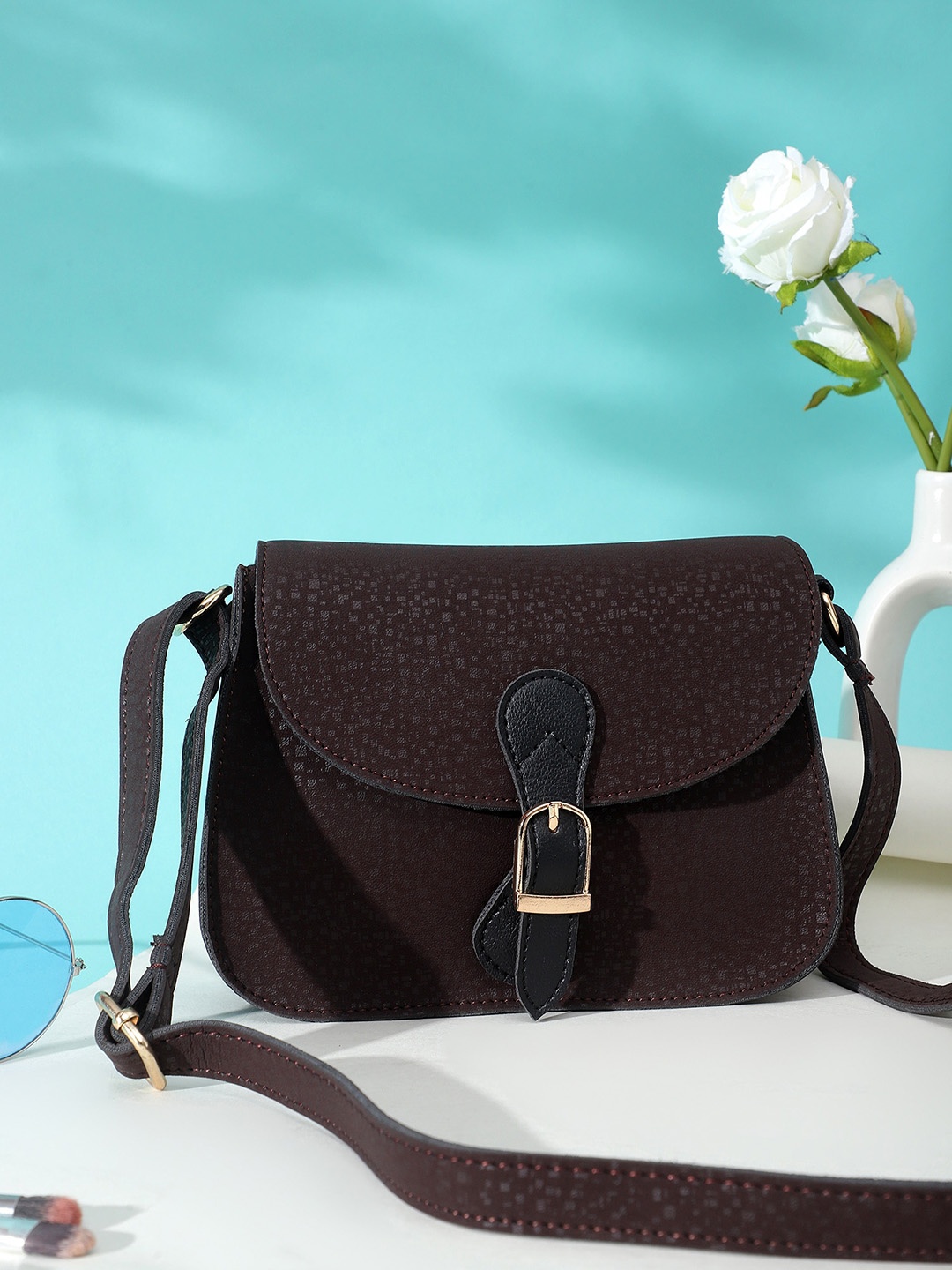 

LEGAL BRIBE Geometric Printed Buckle Detail Sling Bag, Brown