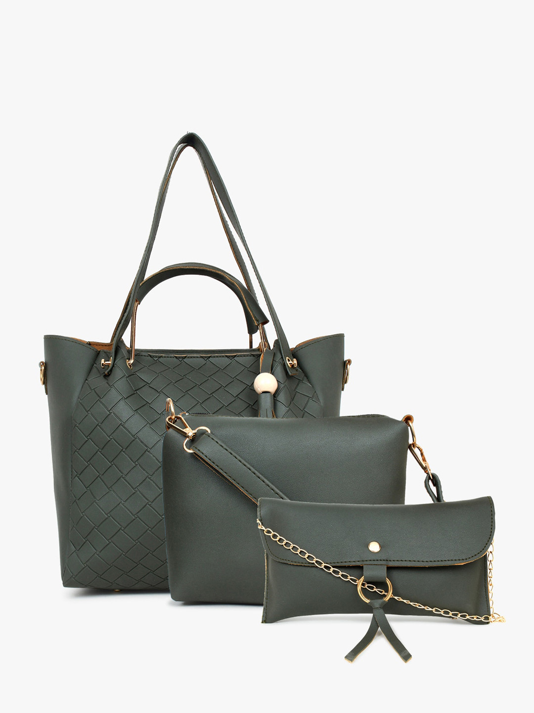 

LEGAL BRIBE PU Oversized Structured Handheld Bag With Sling Bag & Pouch, Olive