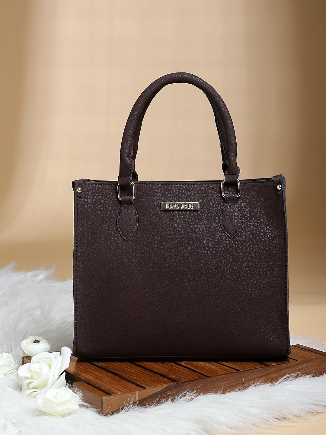 

LEGAL BRIBE Textured PU Structured Handheld Bag, Brown