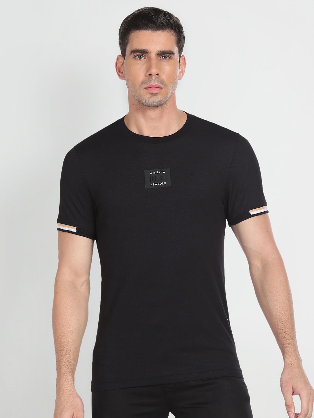 

Arrow New York Round Neck Short Sleeves Cotton T-shirt, Black