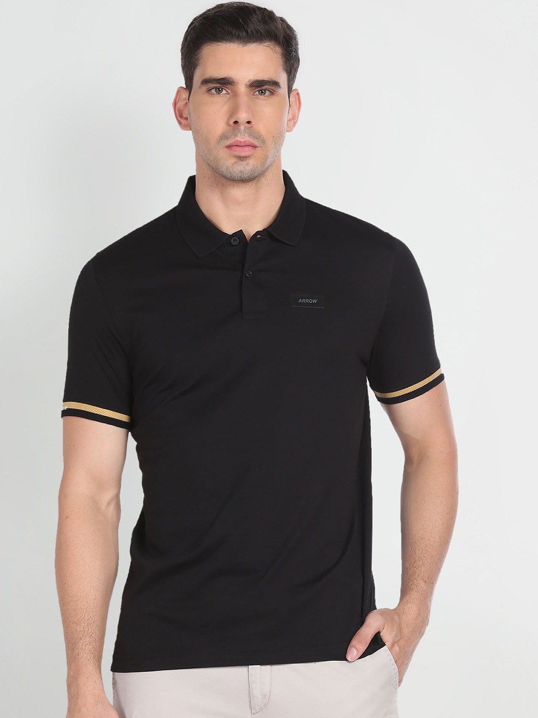 

Arrow New York Polo Collar Pure Cotton T-shirt, Black