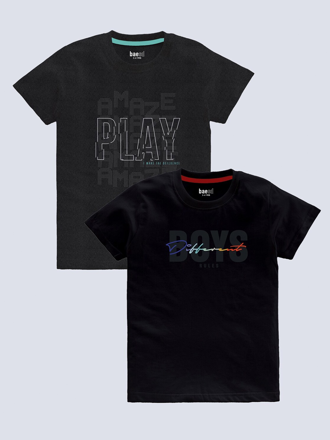 

BAESD Boys Pack Of 2 Printed T-shirt, Black