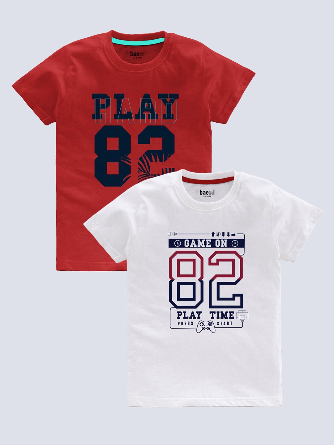 

BAESD Boys Pack Of 2 Typography Printed T-shirts, Red
