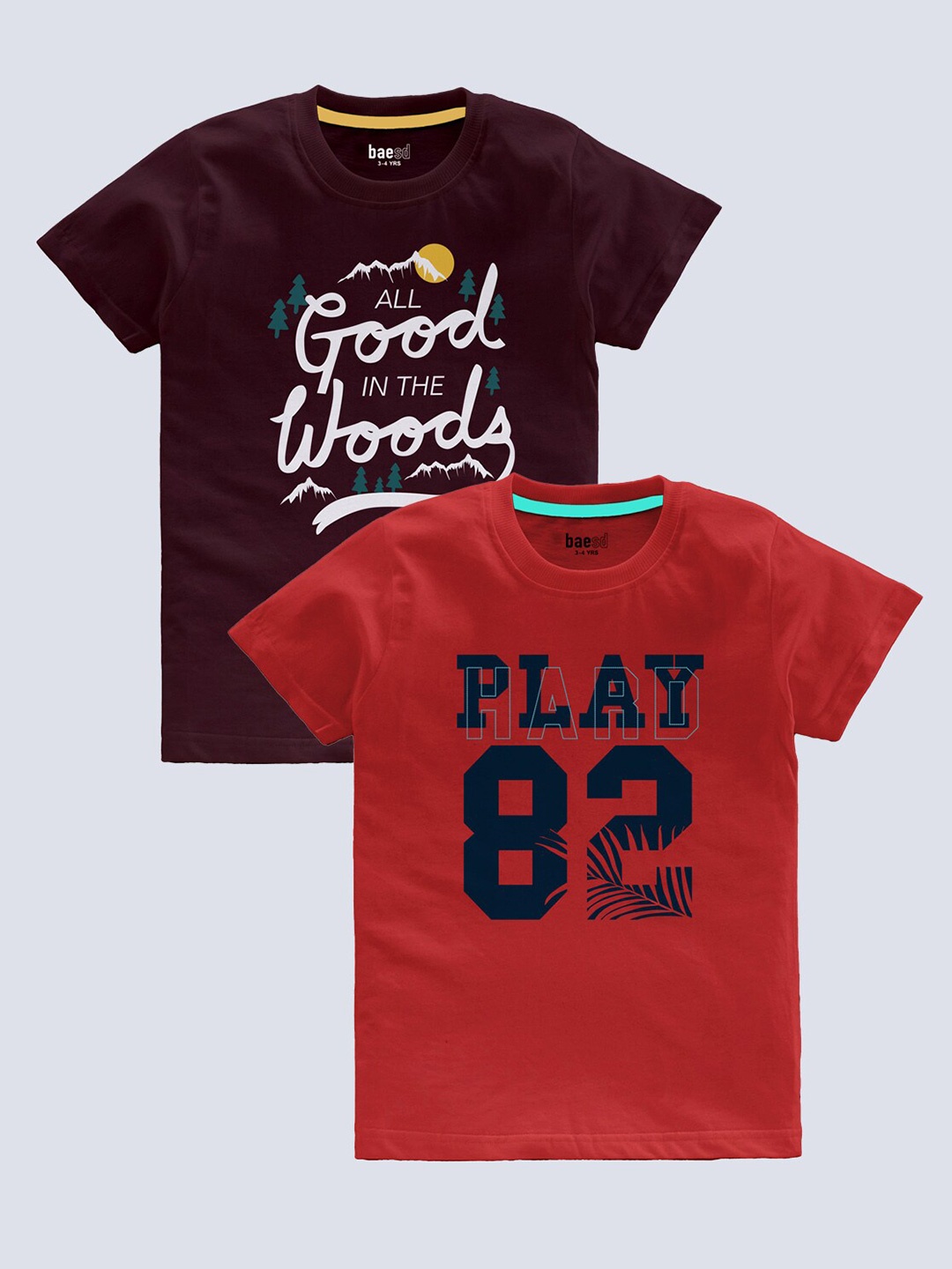 

BAESD Boys Pack Of 2 Typography Printed T-shirts, Burgundy