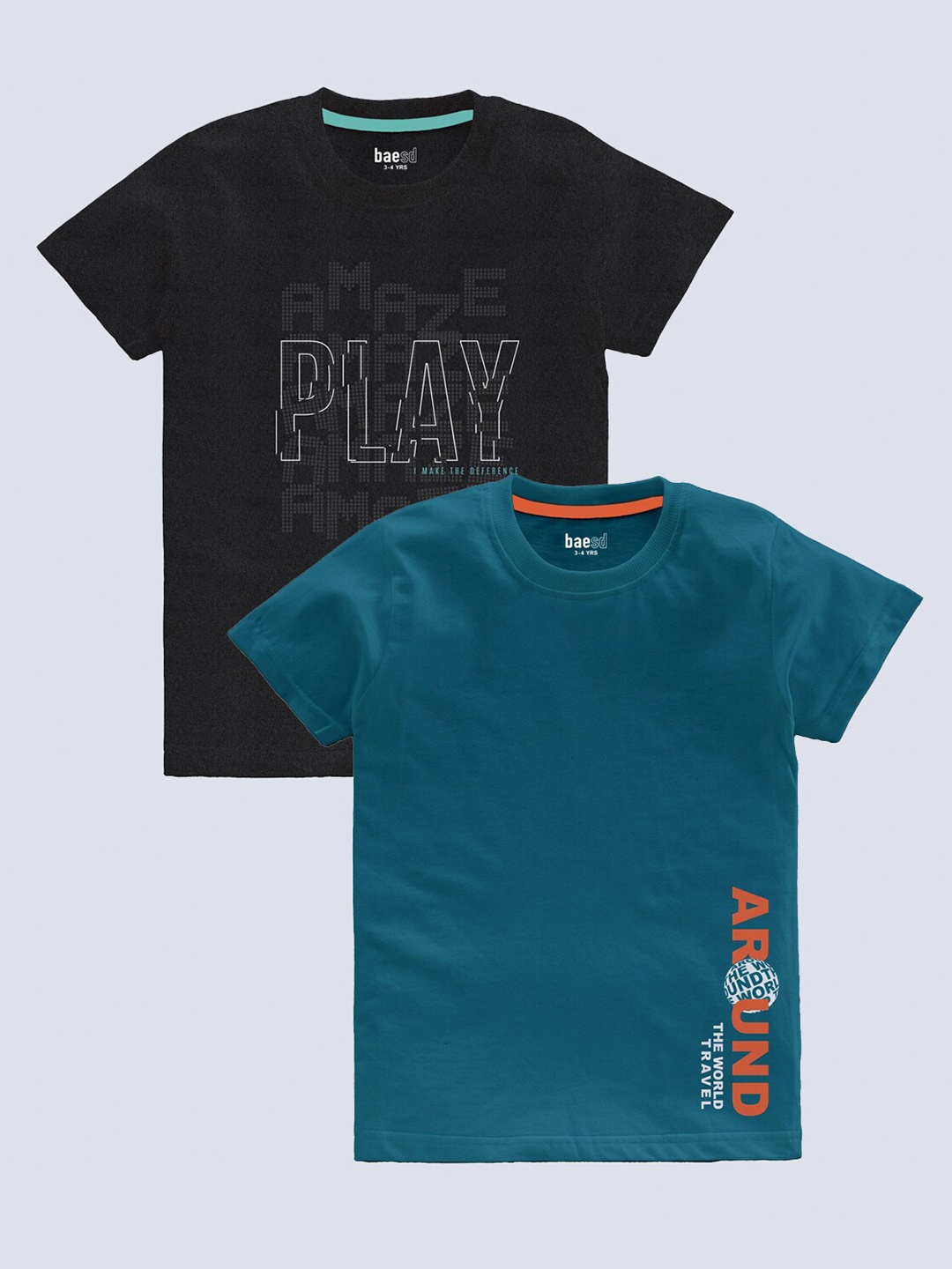 BAESD Boys Pack Of 2 Printed T-shirt, Black