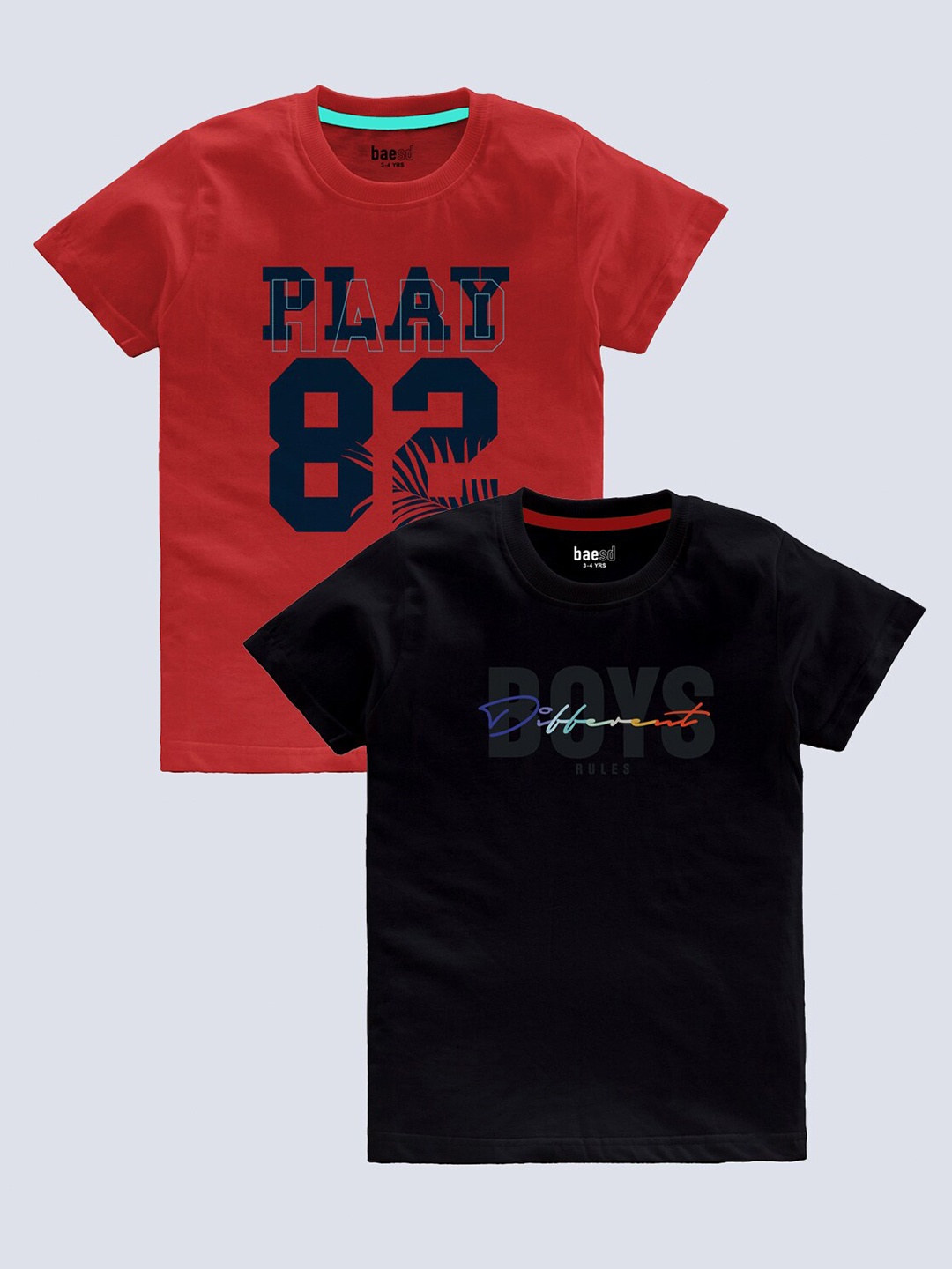 

BAESD Boys Pack Of 2 Typography Printed T-shirt, Red