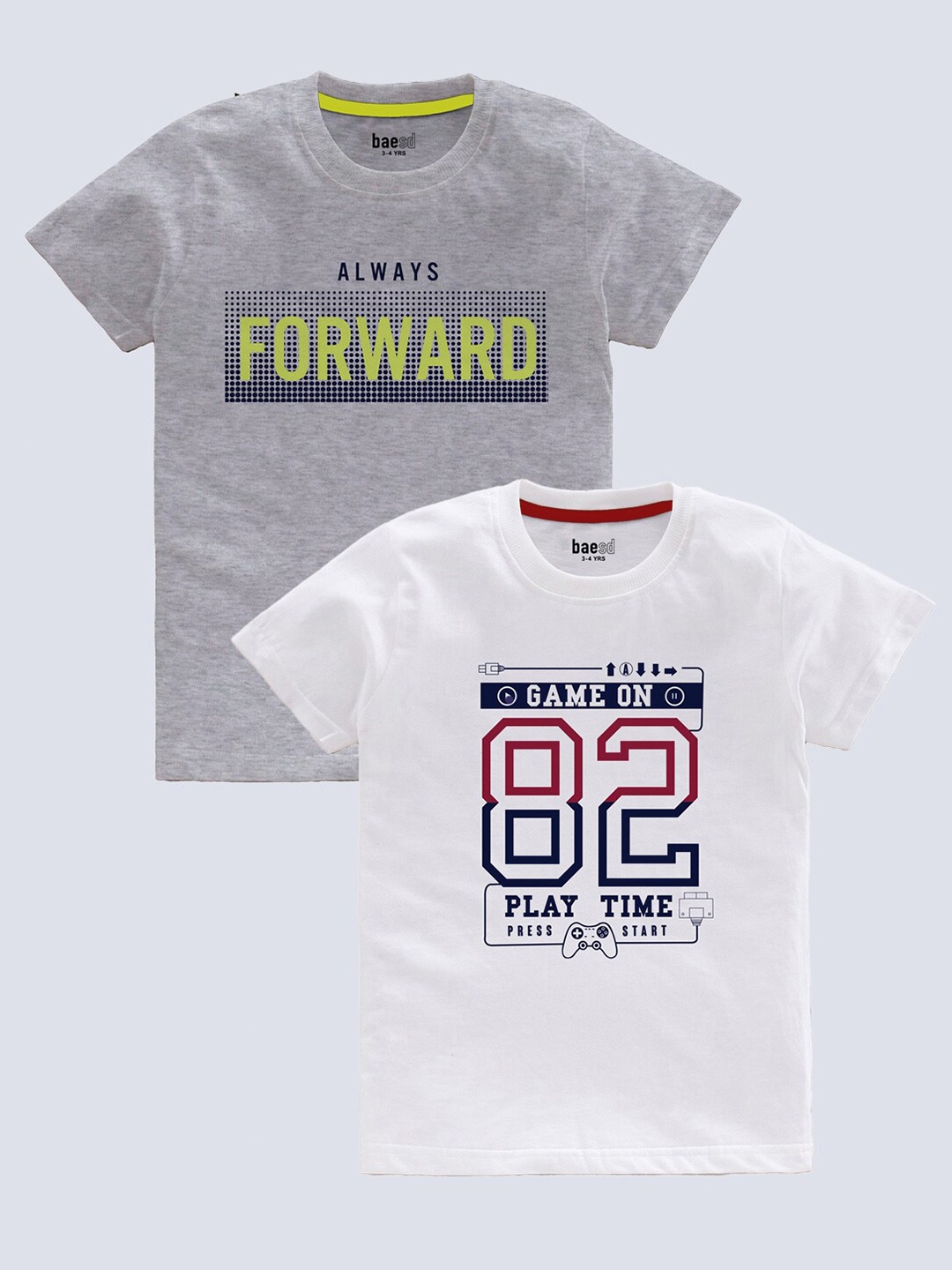 

BAESD Boys Pack Of 2 Typography Printed T-shirts, Grey