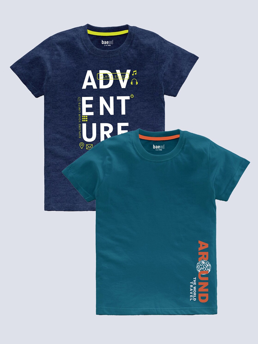 

BAESD Boys Pack Of 2 Typography Printed T-shirt, Navy blue