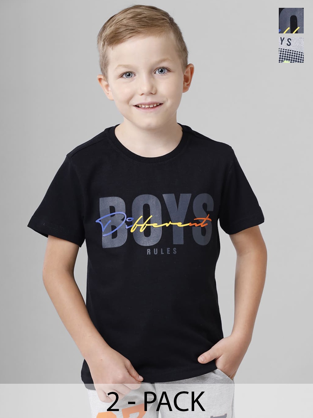 BAESD Boys Pack Of 2 Typography Printed T-shirt, Black