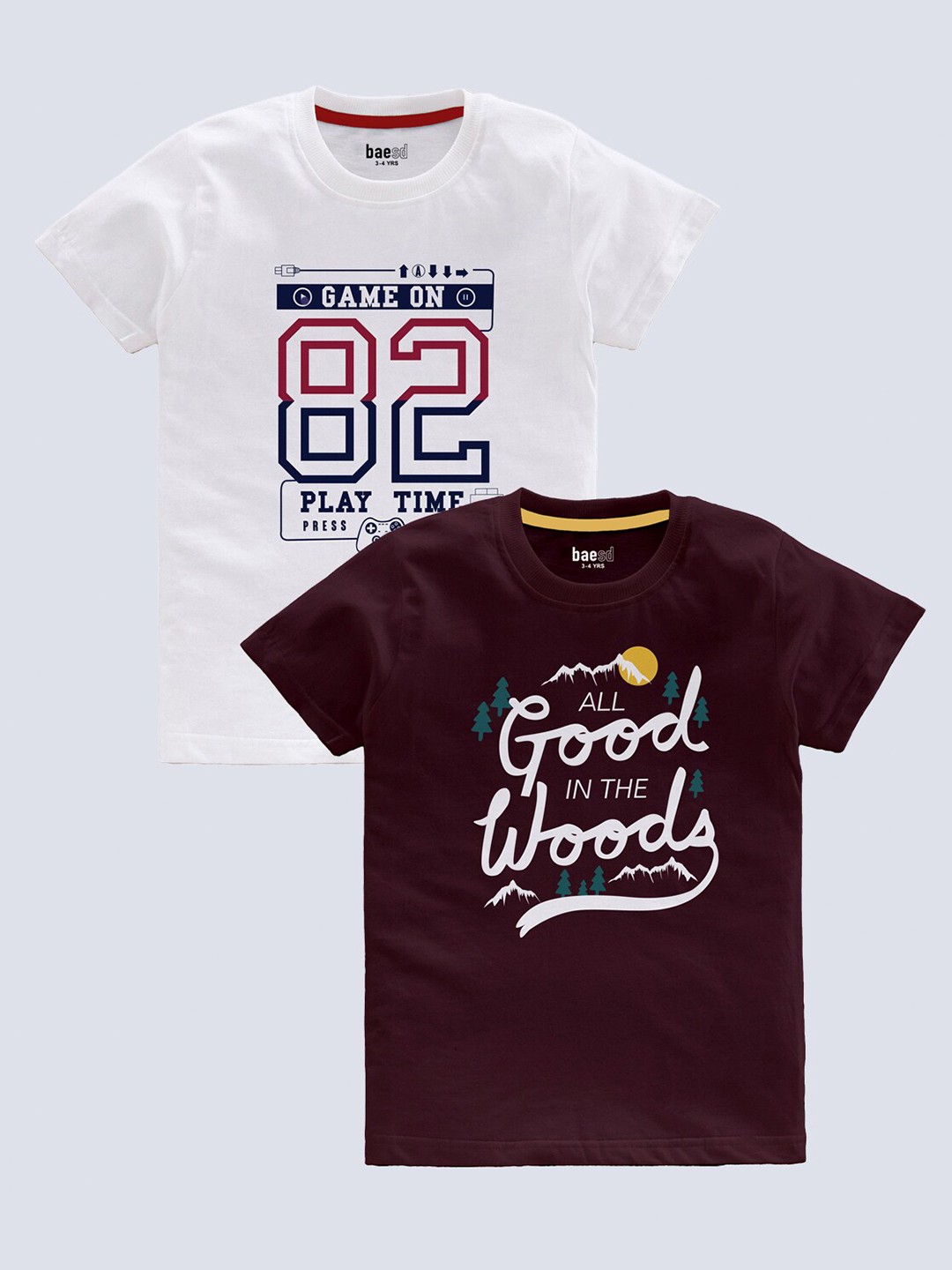 

BAESD Boys Pack Of 2 Typography Printed Round Neck Casual knitted T-shirts, White