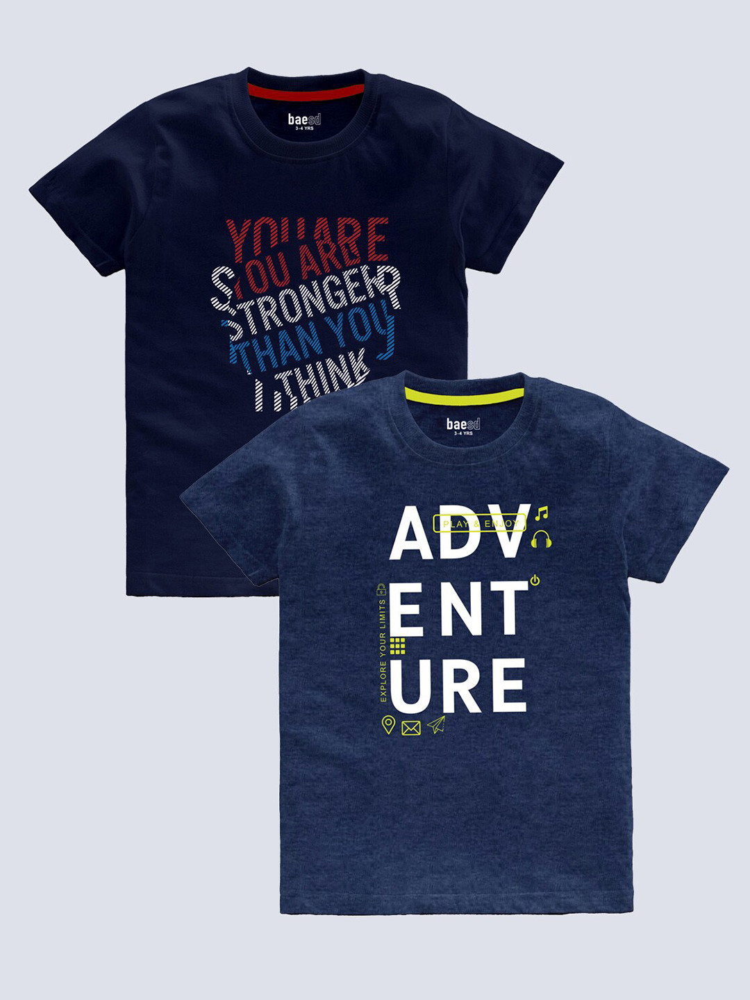 

BAESD Boys Pack Of 2 Typography Printed T-shirt, Navy blue