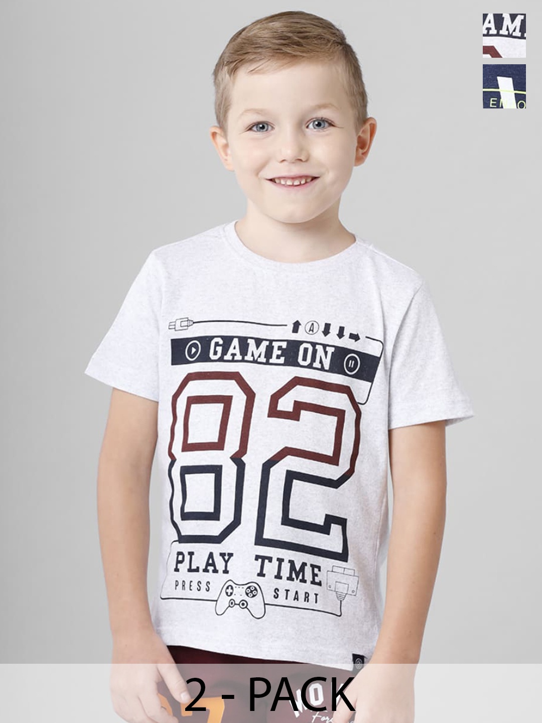 

BAESD Boys Pack Of 2 Typography Printed T-shirt, White