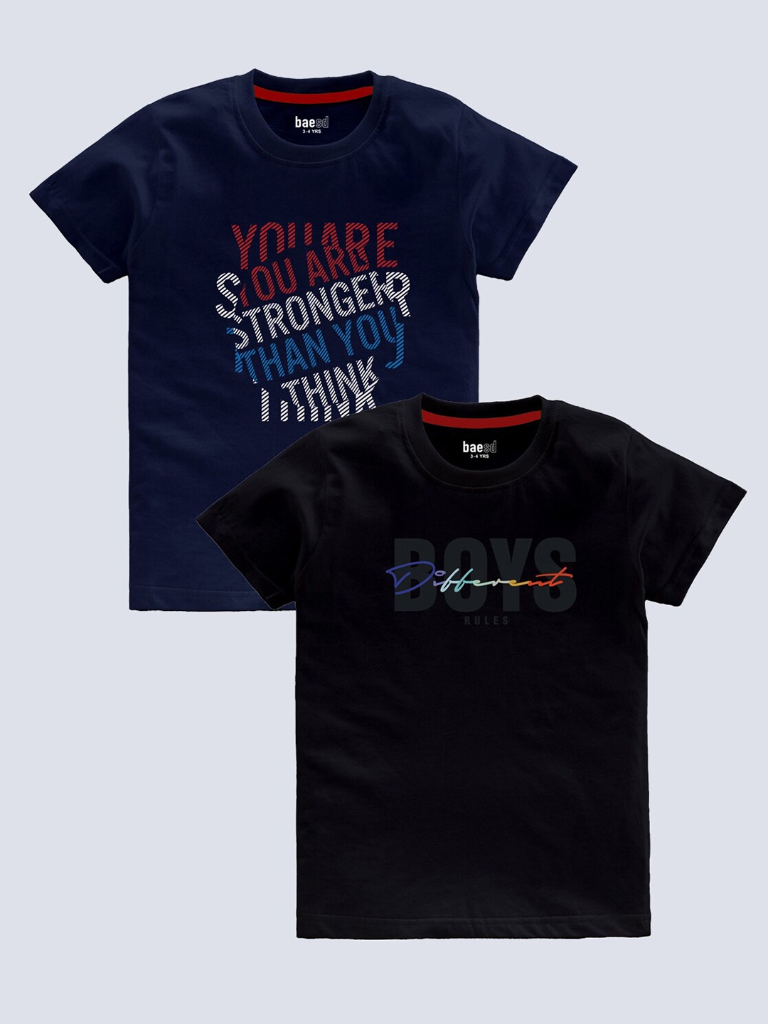 

BAESD Boys Pack Of 2 Typography Printed T-shirt, Navy blue