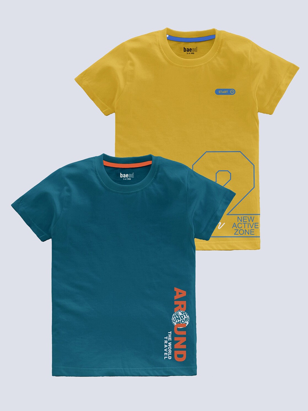 BAESD Boys Pack Of 2 Typography Printed T-shirts, Yellow