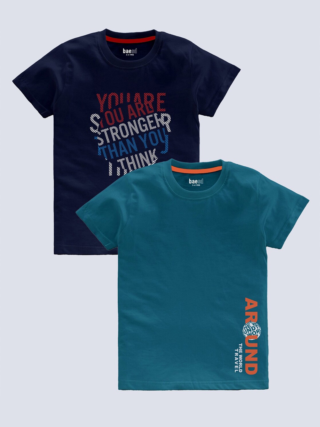 BAESD Boys Pack Of 2 Typography Printed Cotton T-shirt, Navy blue