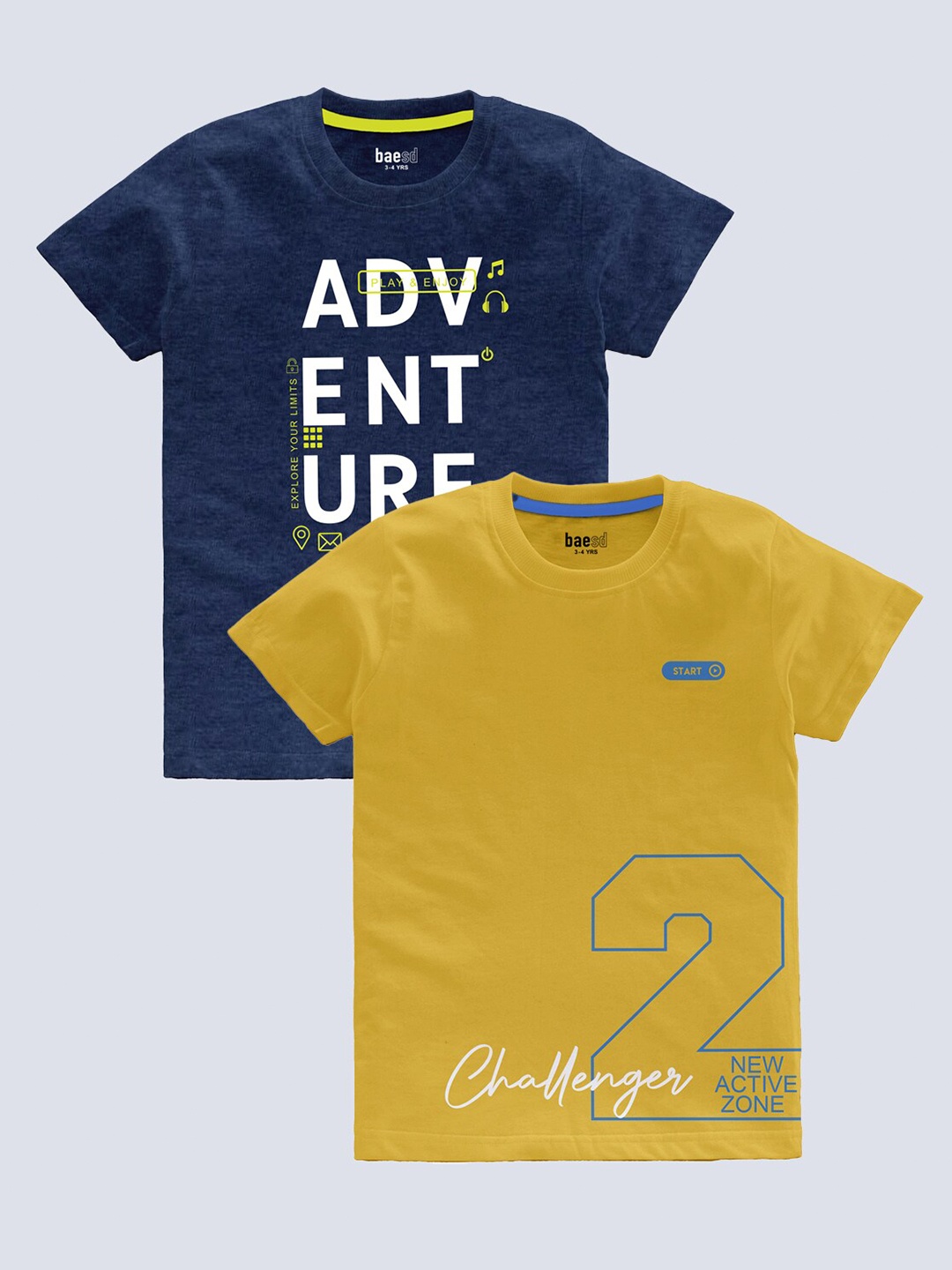 BAESD Boys Pack Of 2 Typography Printed T-shirt, Navy blue