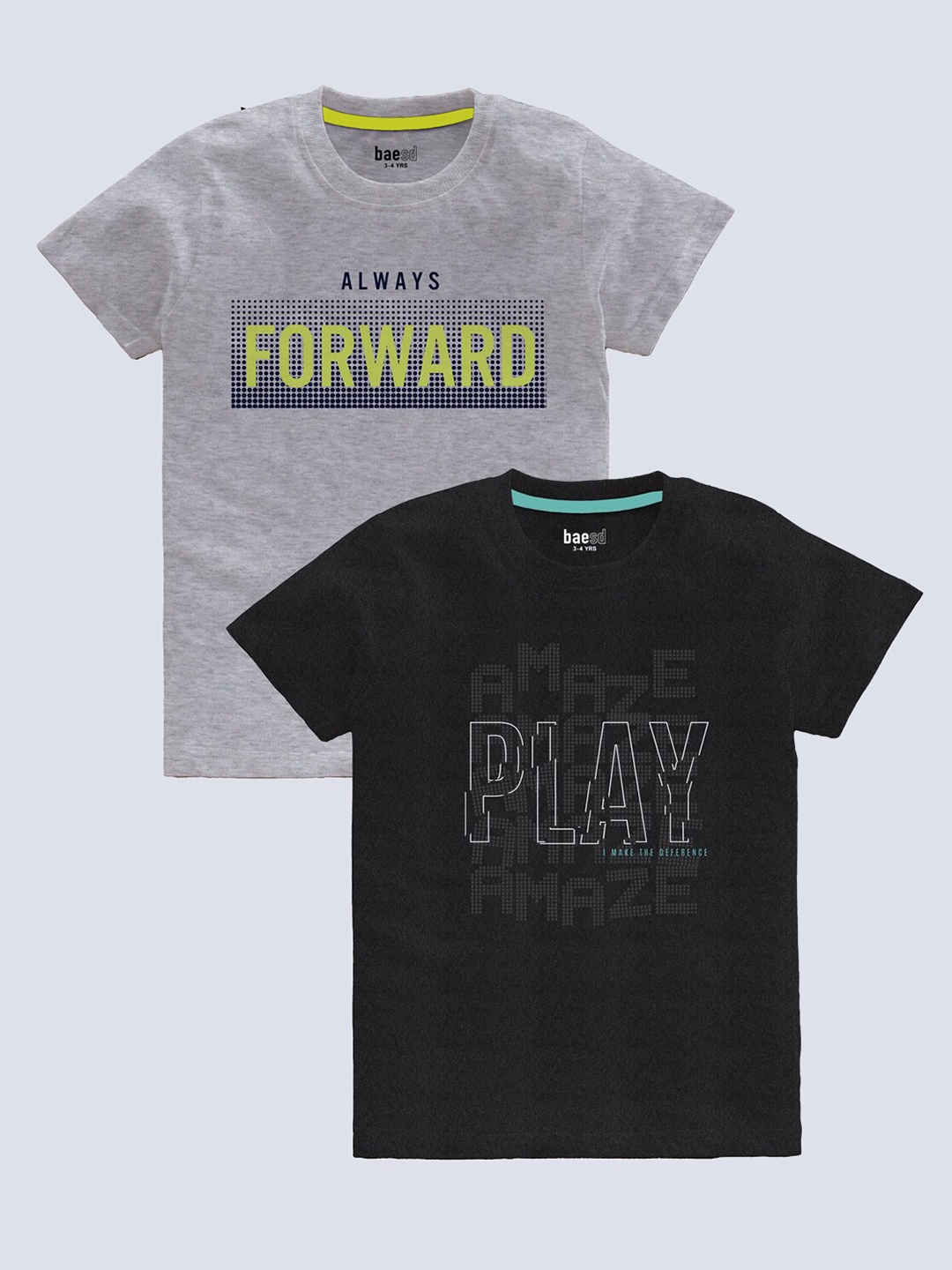 BAESD Boys Pack Of 2 Typography Printed T-shirt, Grey