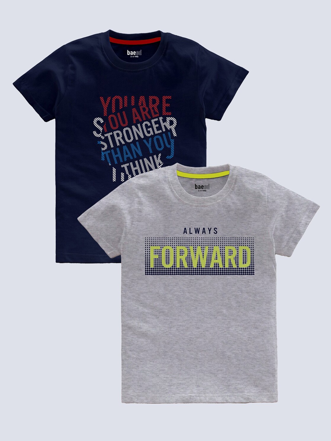 BAESD Boys Pack Of 2 Typography Printed T-shirt, Navy blue