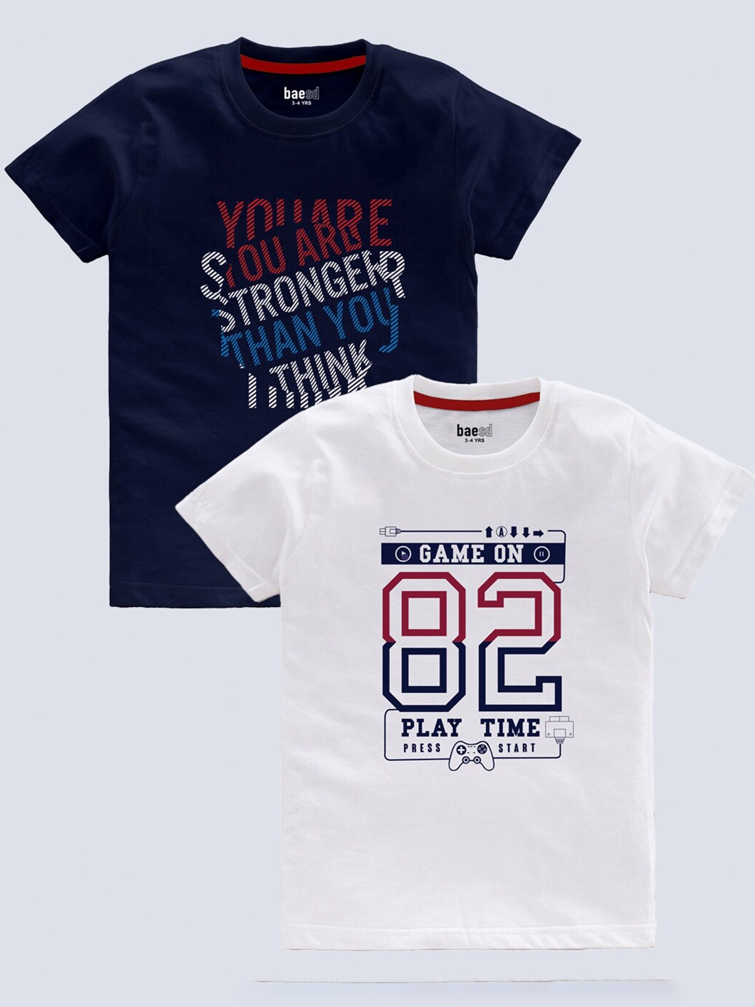 

BAESD Boys Pack Of 2 Typography Printed Cotton T-shirt, White