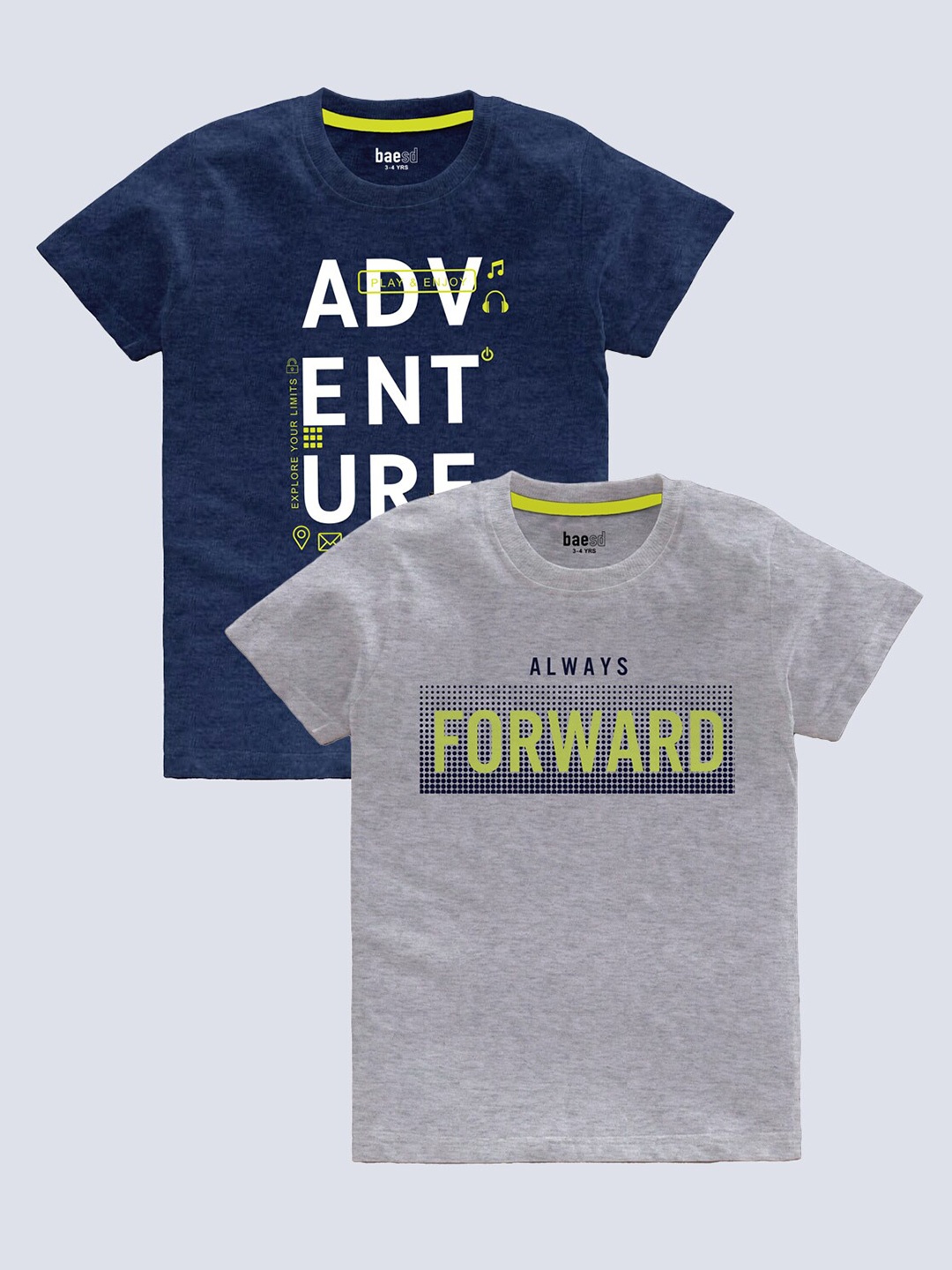 

BAESD Boys Pack Of 2 Typography Printed T-shirt, Navy blue