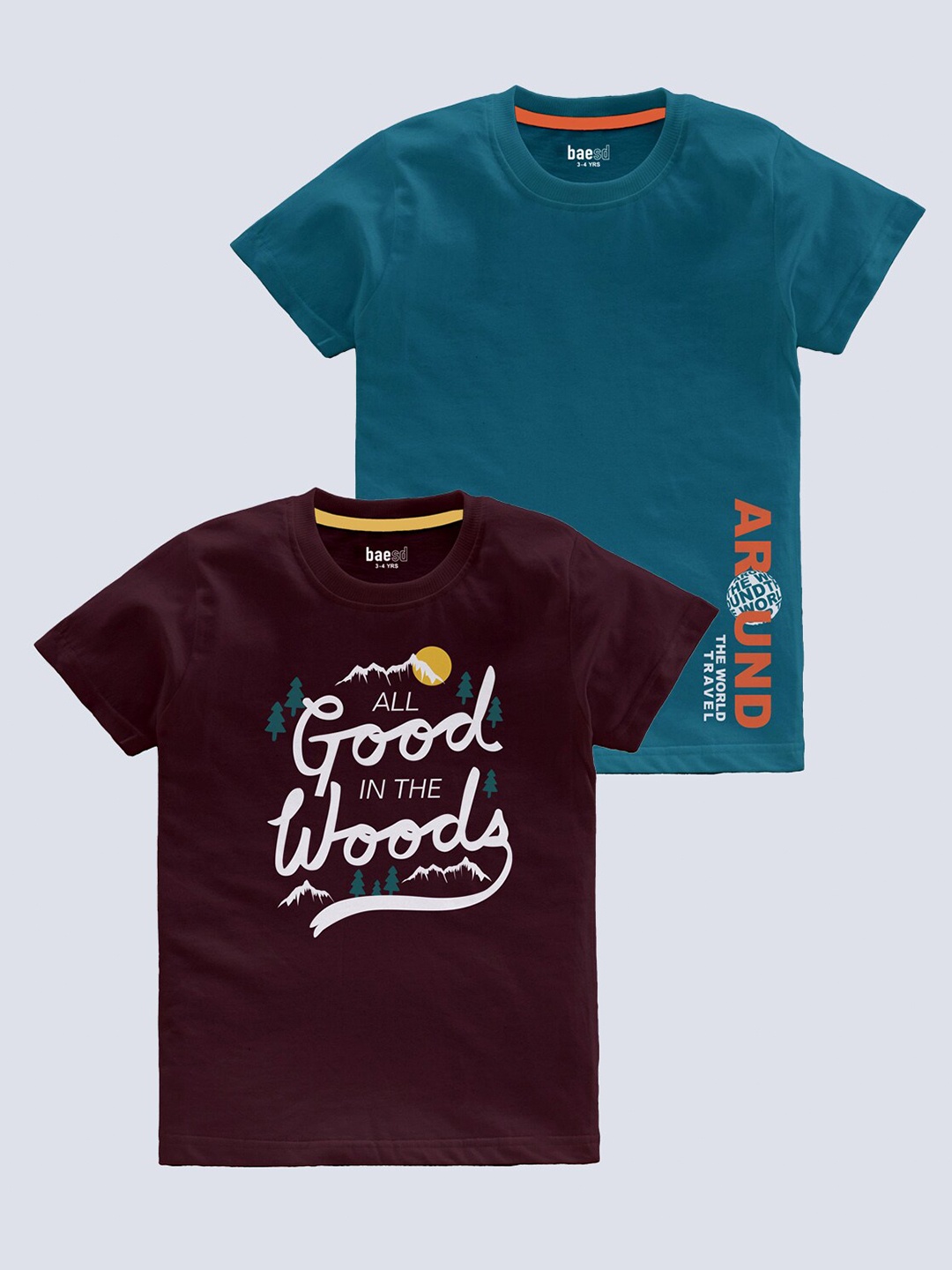 

BAESD Boys Pack Of 2 Typography Printed T-shirt, Teal