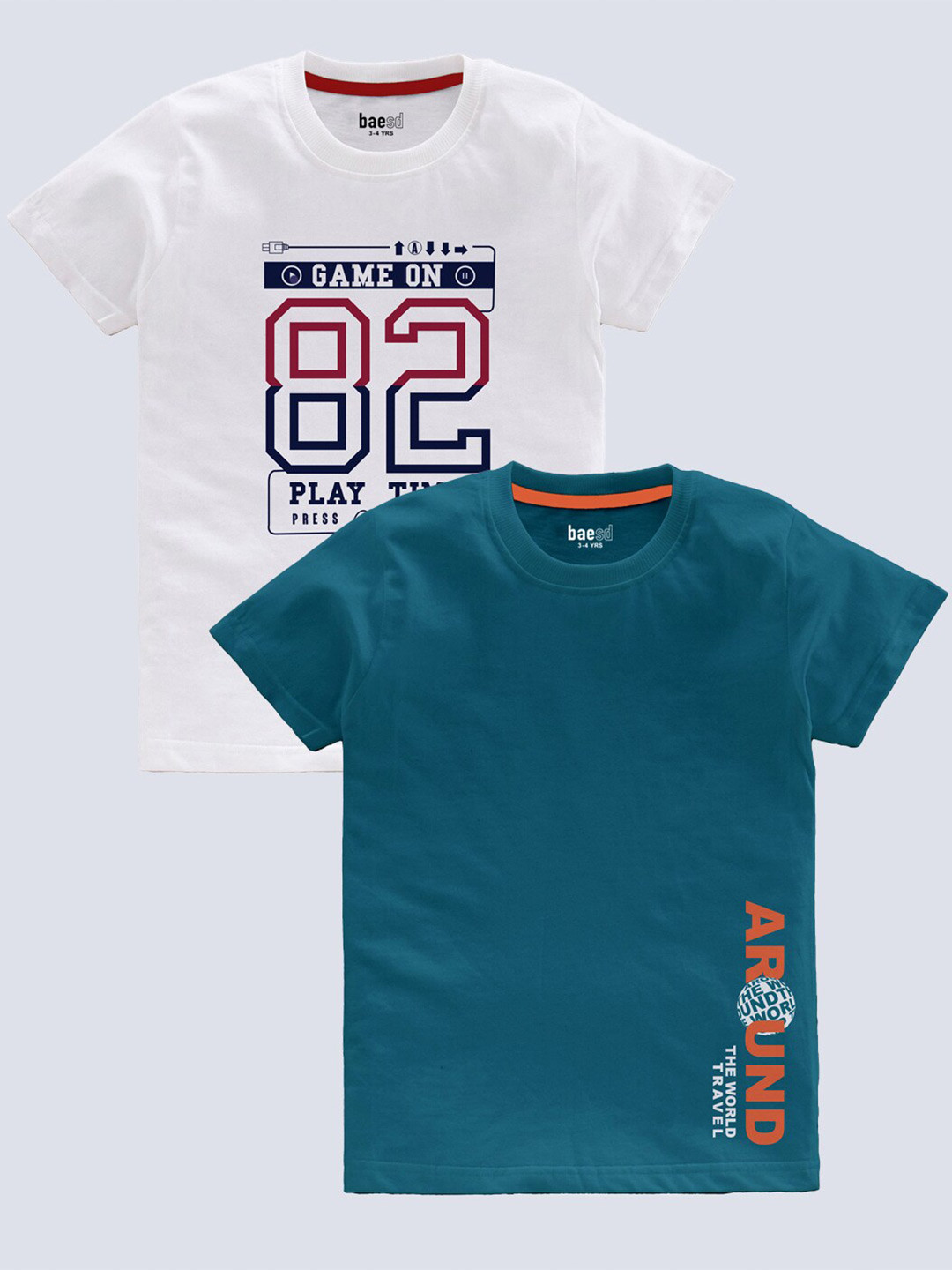 

BAESD Boys Pack Of 2 Typography Printed Round Neck Casual knitted T-shirts, Teal