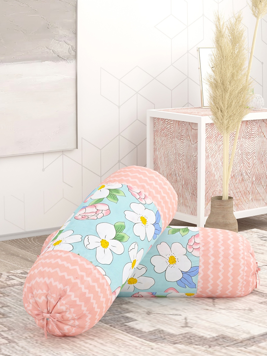 

Salona Bichona Peach-Colored 2-Pieces Printed Bolster Covers