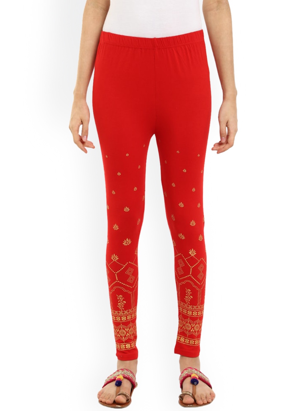 

V-Mart Printed Churidar-Length Leggings, Red