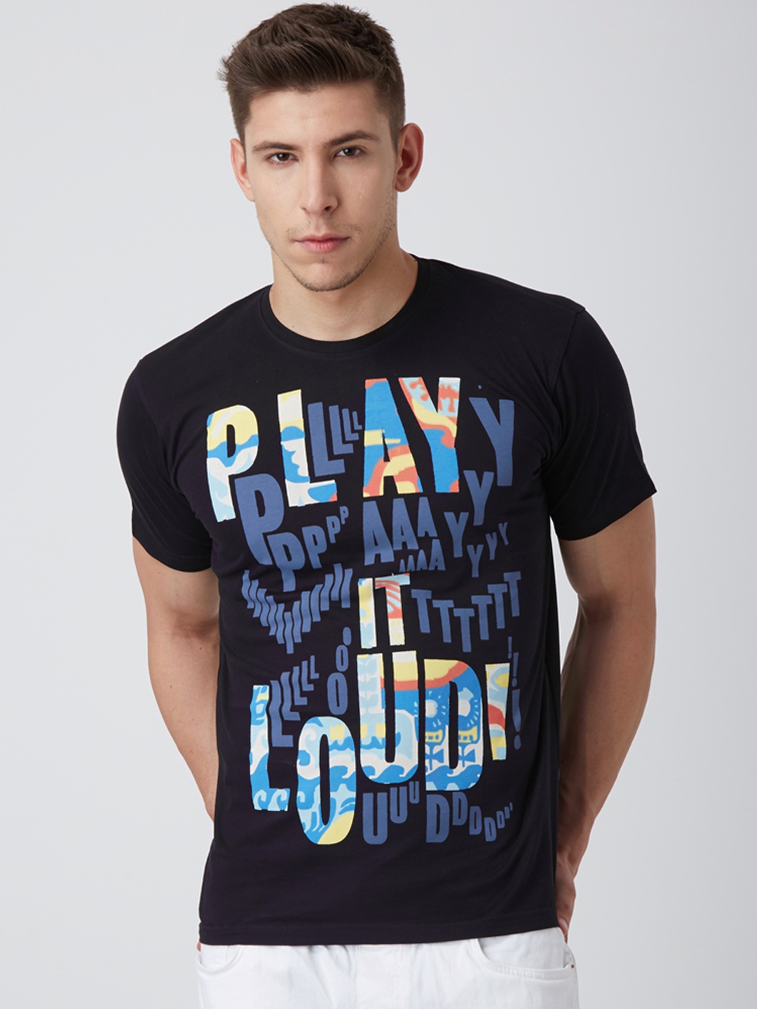 

FIDO DIDO Men Black Printed Round Neck T-shirt