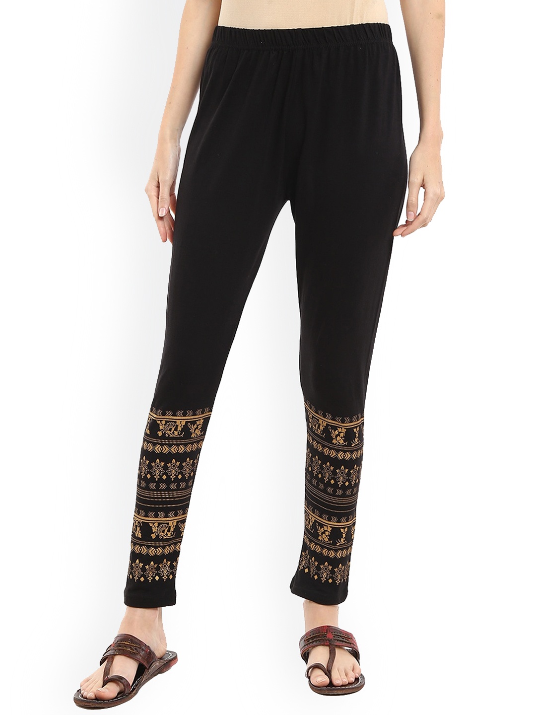 

V-Mart Printed Churidar-Length Leggings, Black