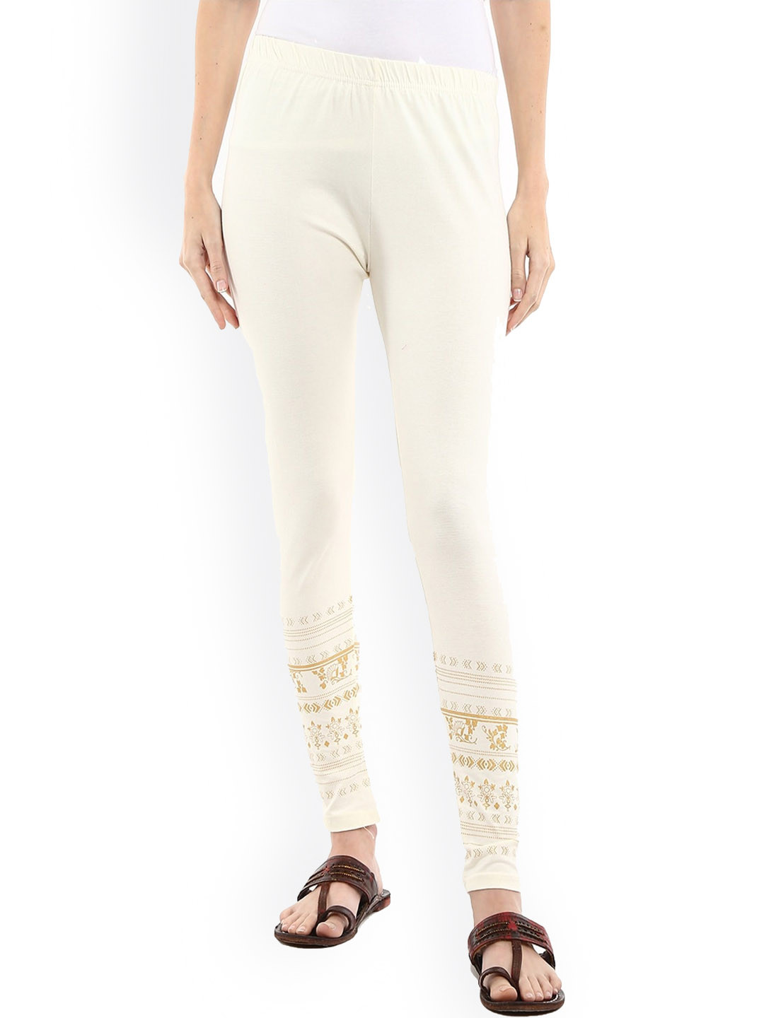 

V-Mart Printed Churidar-Length Leggings, Off white