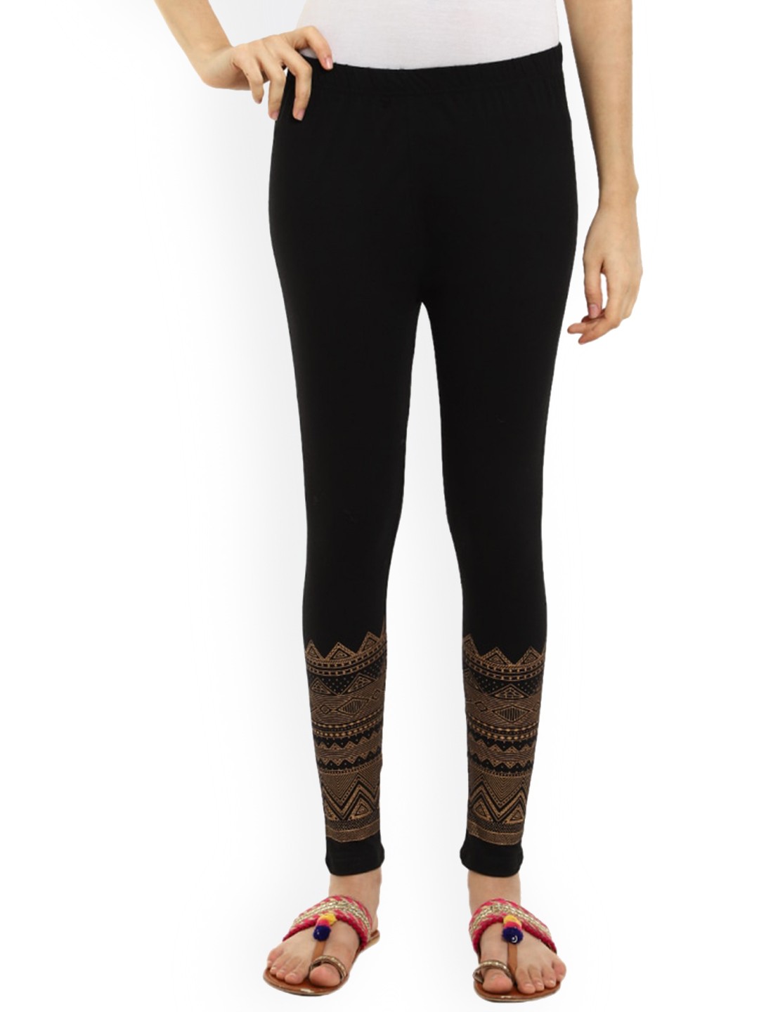 

V-Mart Printed Cotton Ankle-Length Leggings, Black