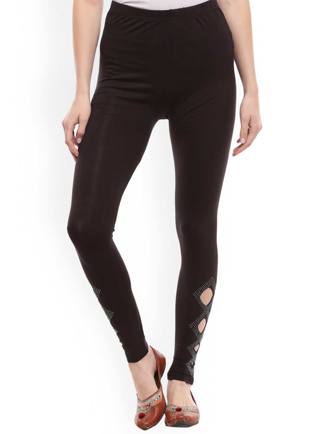

V-Mart Embellished Detail Churidar Length Leggings, Black