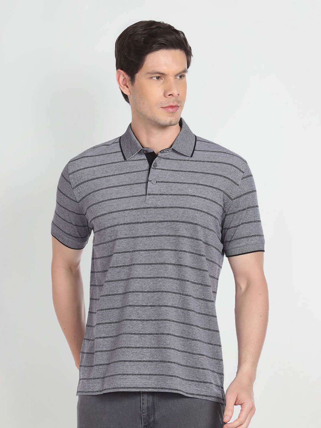 

Arrow Striped Polo Collar T-shirt, Grey