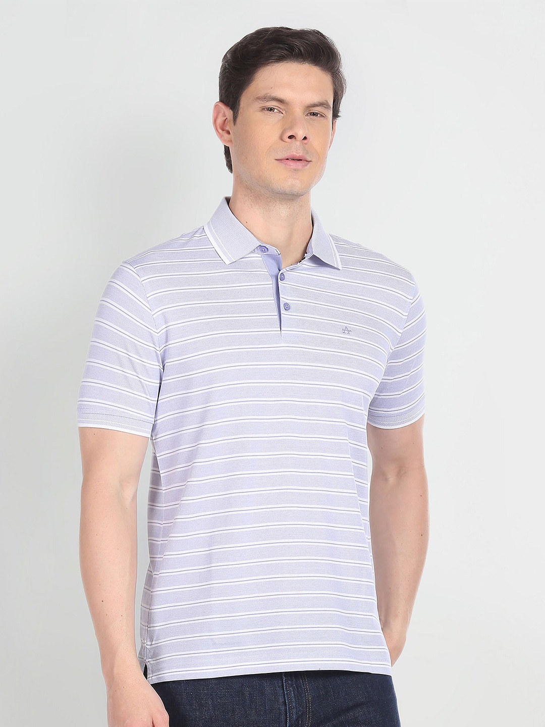 

Arrow Striped Polo Collar Cotton T-shirt, Purple