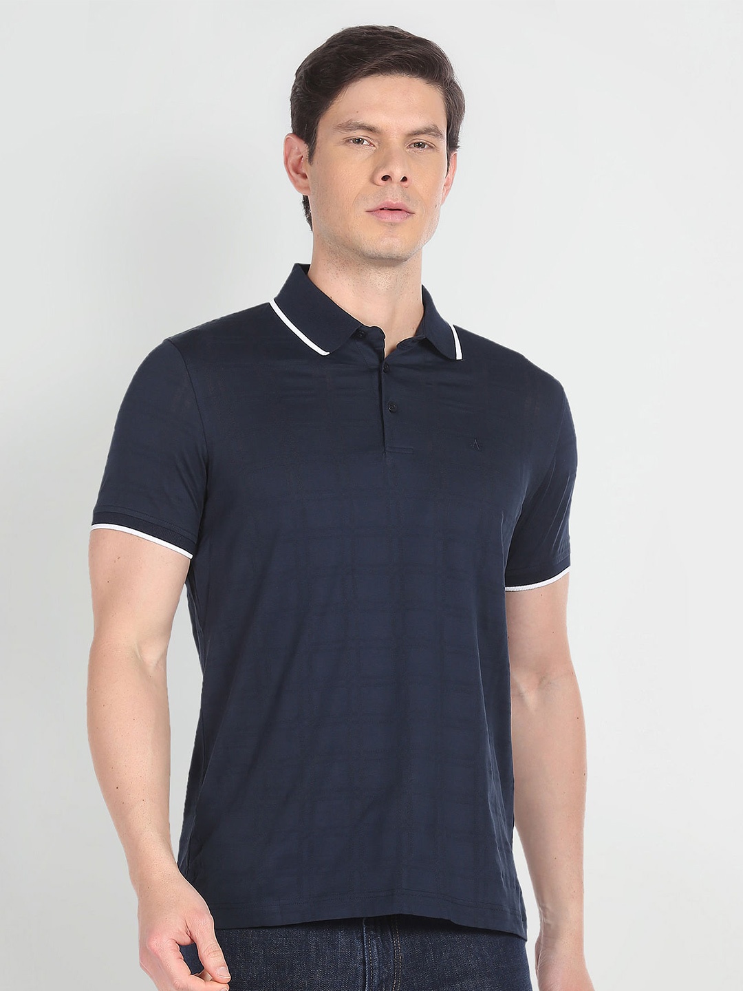 

Arrow Checked Polo Collar Pure Cotton T-shirt, Blue