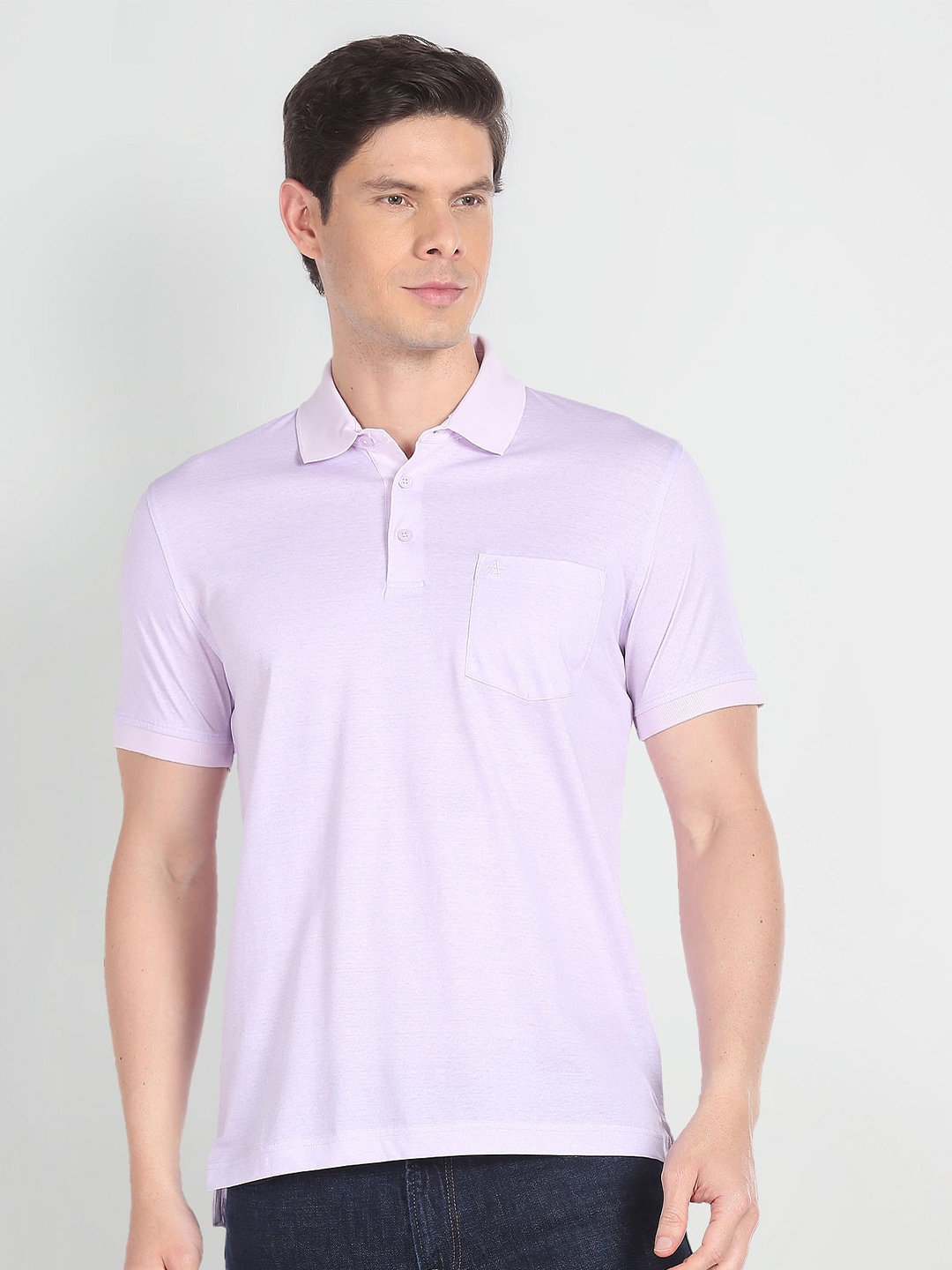 

Arrow Polo Collar Pockets Pure Cotton T-shirt, Lavender