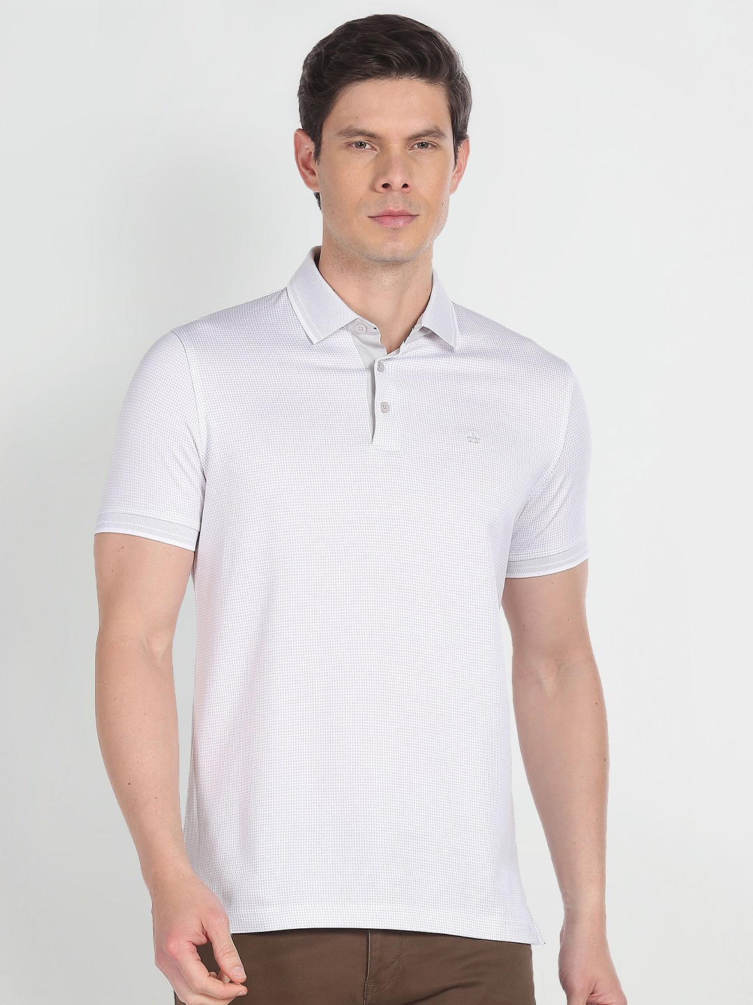 

Arrow Geometric Printed Polo Collar Pure Cotton T-shirt, Grey