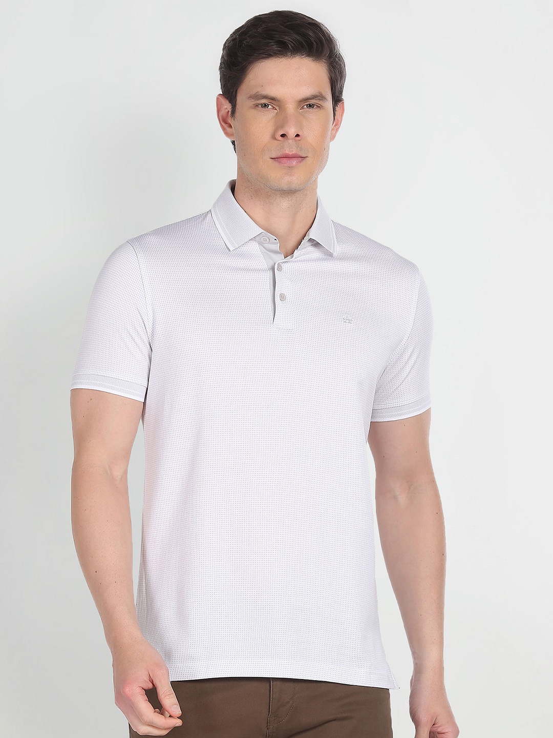 

Arrow Geometric Printed Polo Collar Pure Cotton T-shirt, White