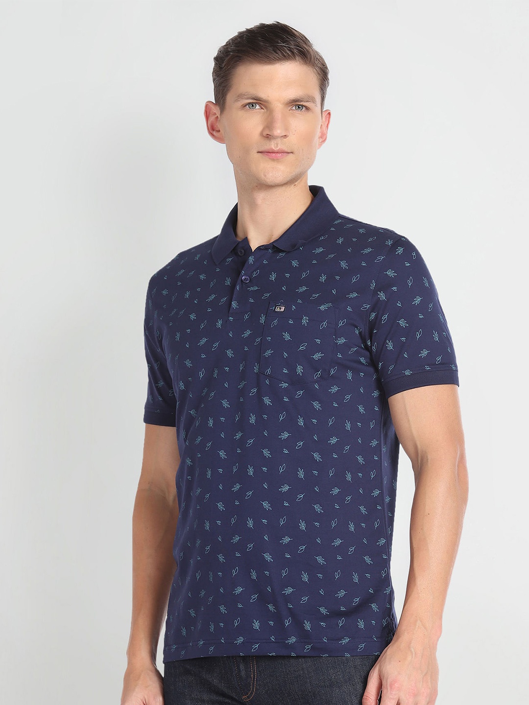 

Arrow Sport Tropical Printed Polo Collar Pure Cotton T-shirt, Blue