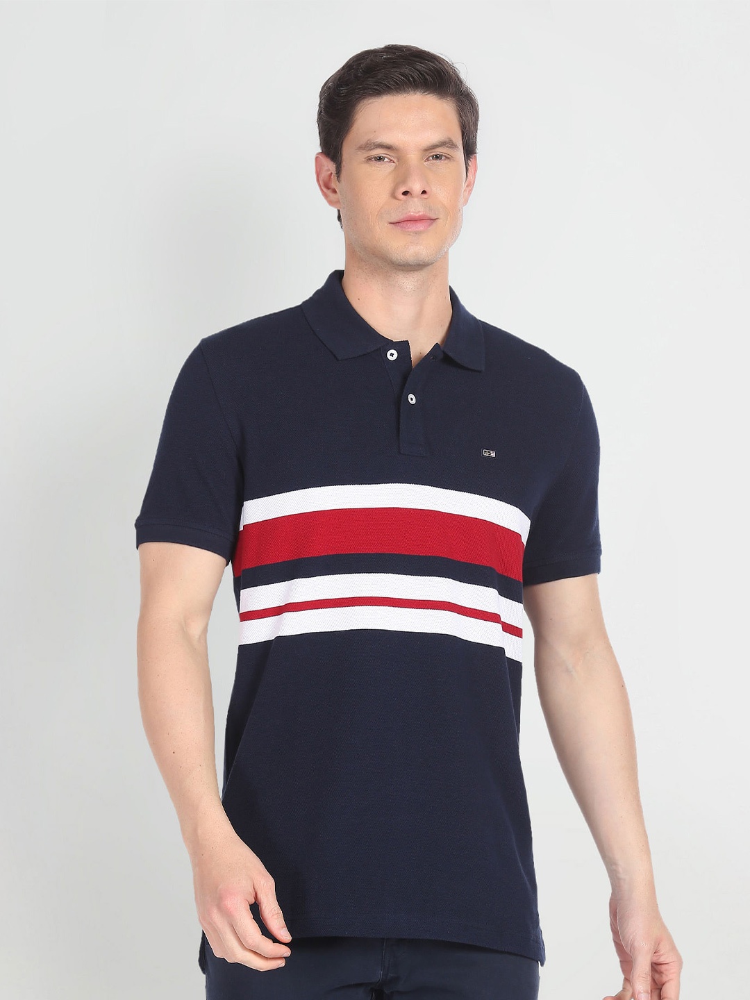 

Arrow Sport Striped Polo Collar Pure Cotton T-shirt, Blue