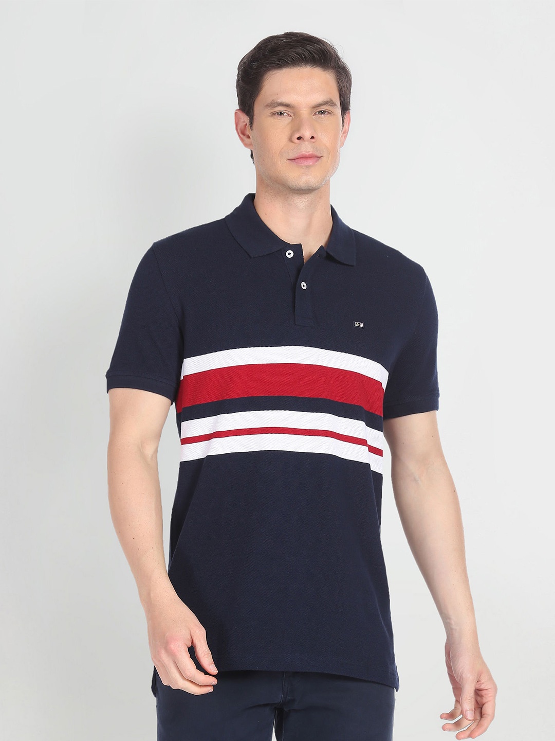 

Arrow Sport Striped Polo Collar Pure Cotton T-shirt, Blue
