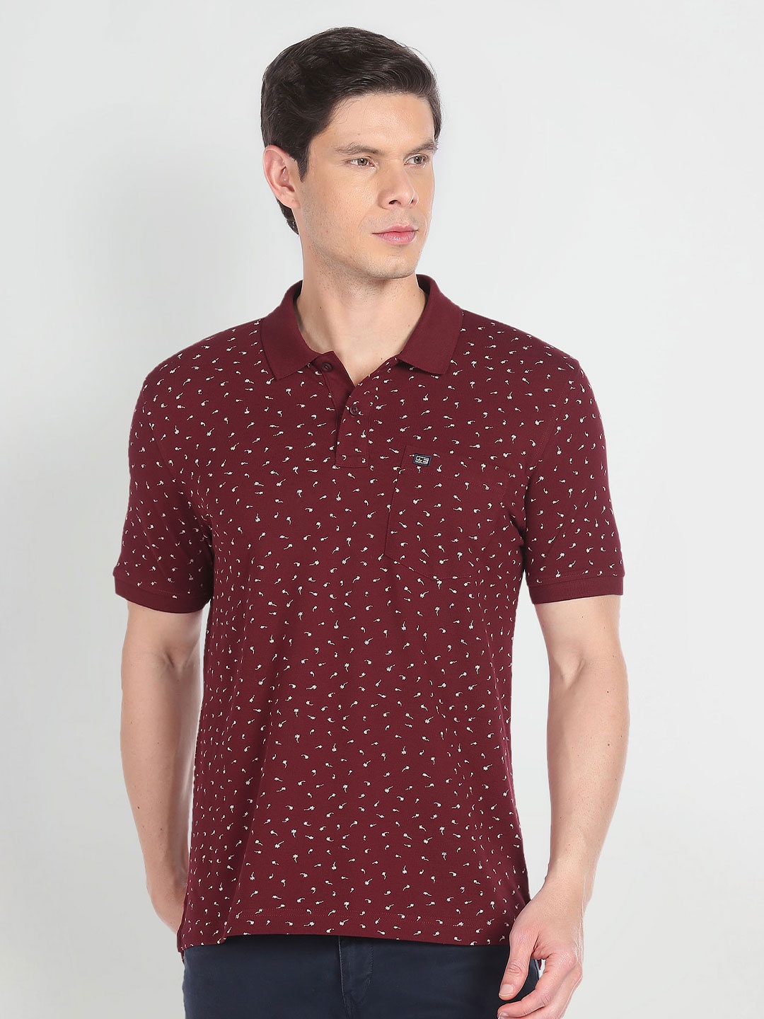 

Arrow Sport Abstract Printed Polo Collar Pure Cotton T-shirt, Red