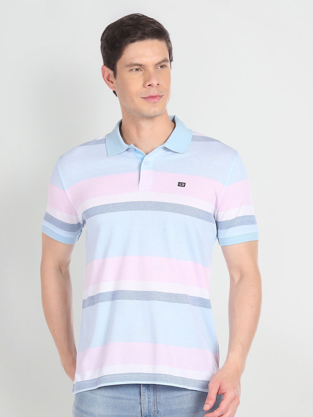 

Arrow Sport Colourblocked Polo Collar Pure Cotton T-shirt, Blue