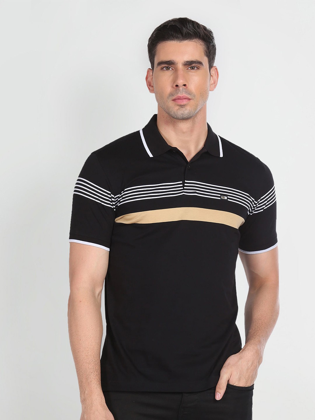 

Arrow Sport Striped Polo Collar T-shirt, Black